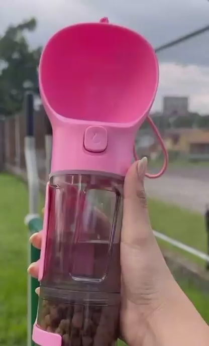 Botella 3 en 1 para Mascotas: Agua, Comida y Bolsas
